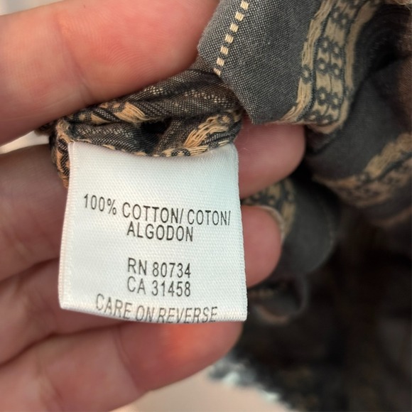 Max Azria Womens Puff Sleeve Button Front Grey Brown Peasant Top 100% Cotton Med - Picture 3 of 8